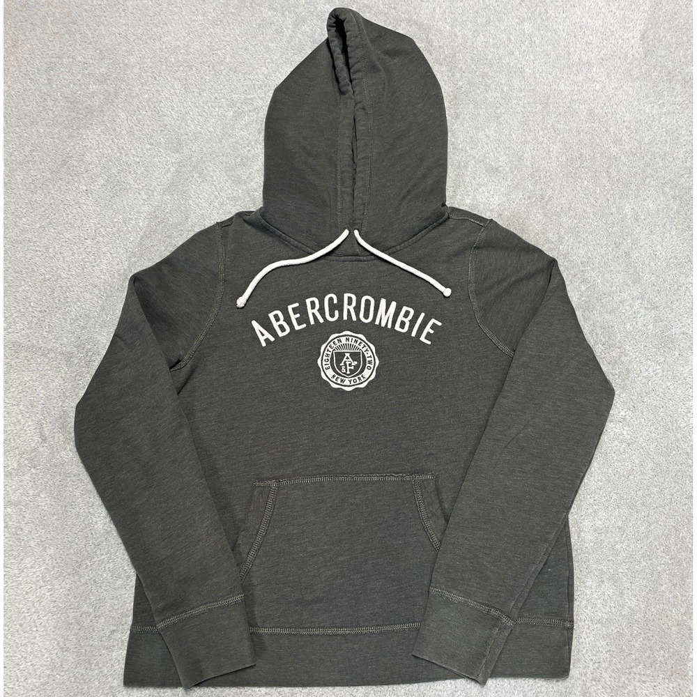 Ambercrombie & Fitch Gray Y2K Pullover Hoodie Graphic Spellout Mens L Preppy